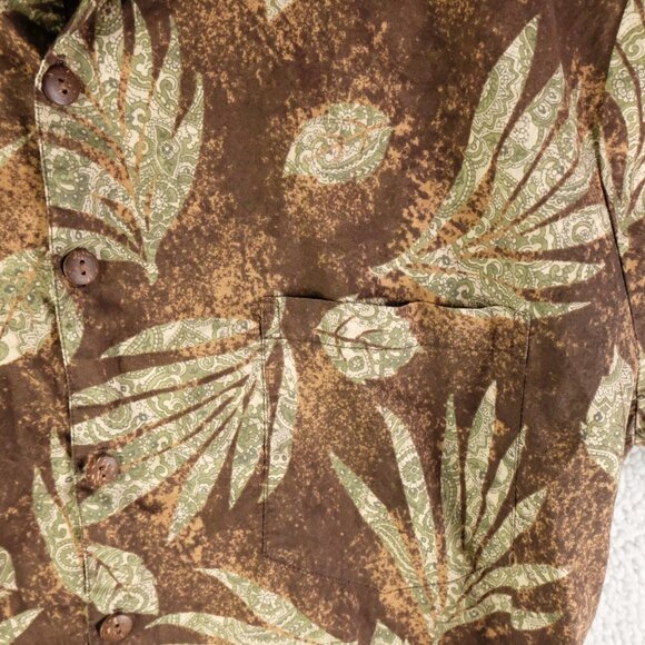 Hilo Hattie Shirt Mens Medium Brown Green Cotton Lawn Tropical Lightweight - Picture 4 of 9
